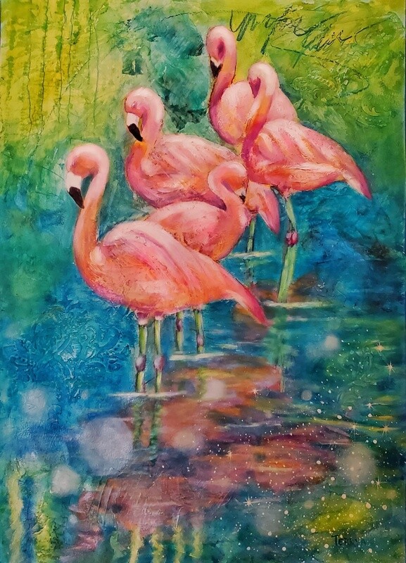 FLAMINGO PARTY - Original Art - SALE &amp; Free Shipping