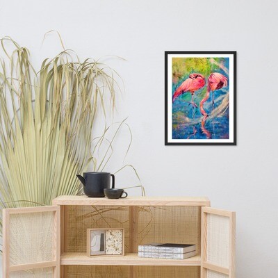 Two Flamingos - Framed Poster - Black or White