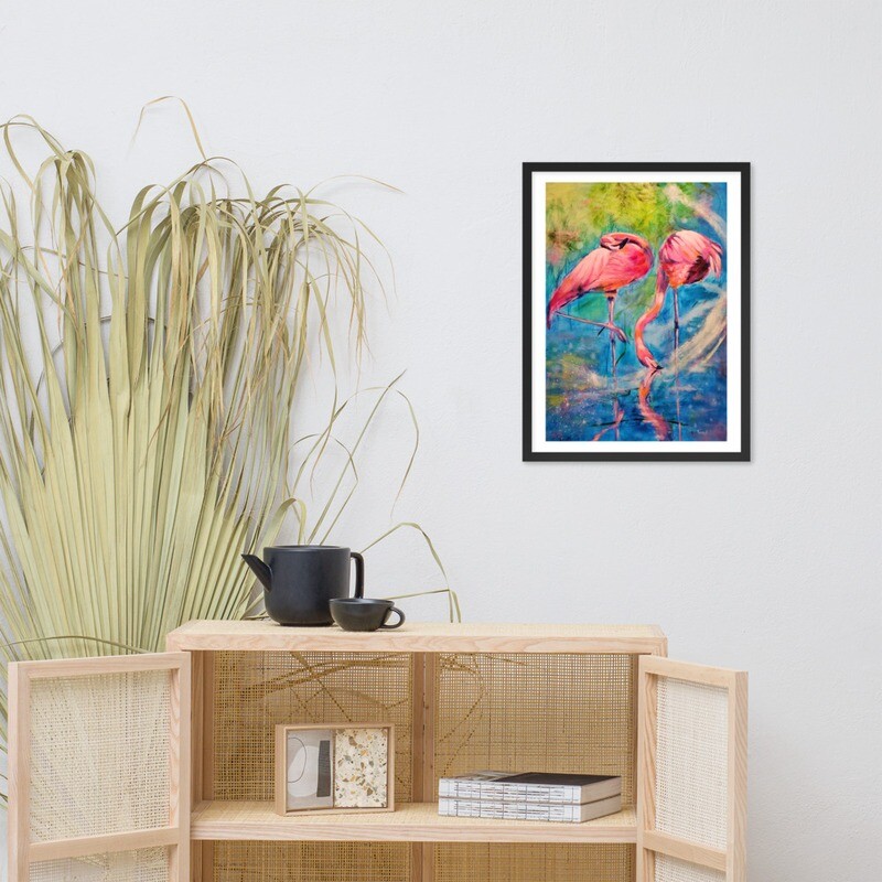 Two Flamingos - Framed Poster - Black or White