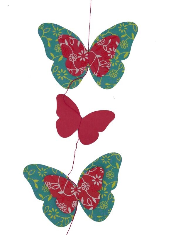 Papieren slinger dubbele vlinder | Groen/roze