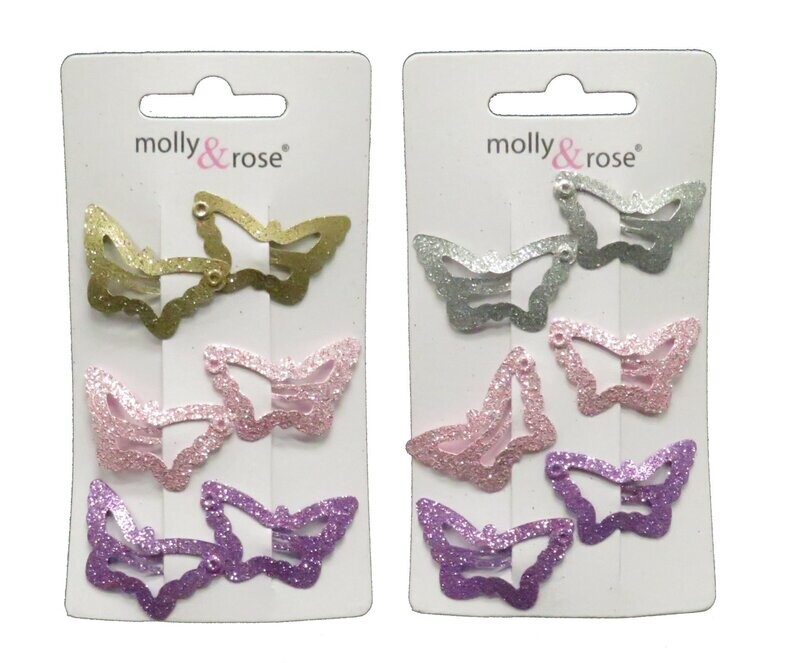 Haarspeldjes glitter vlinder 6 stuks | 2 kleuren