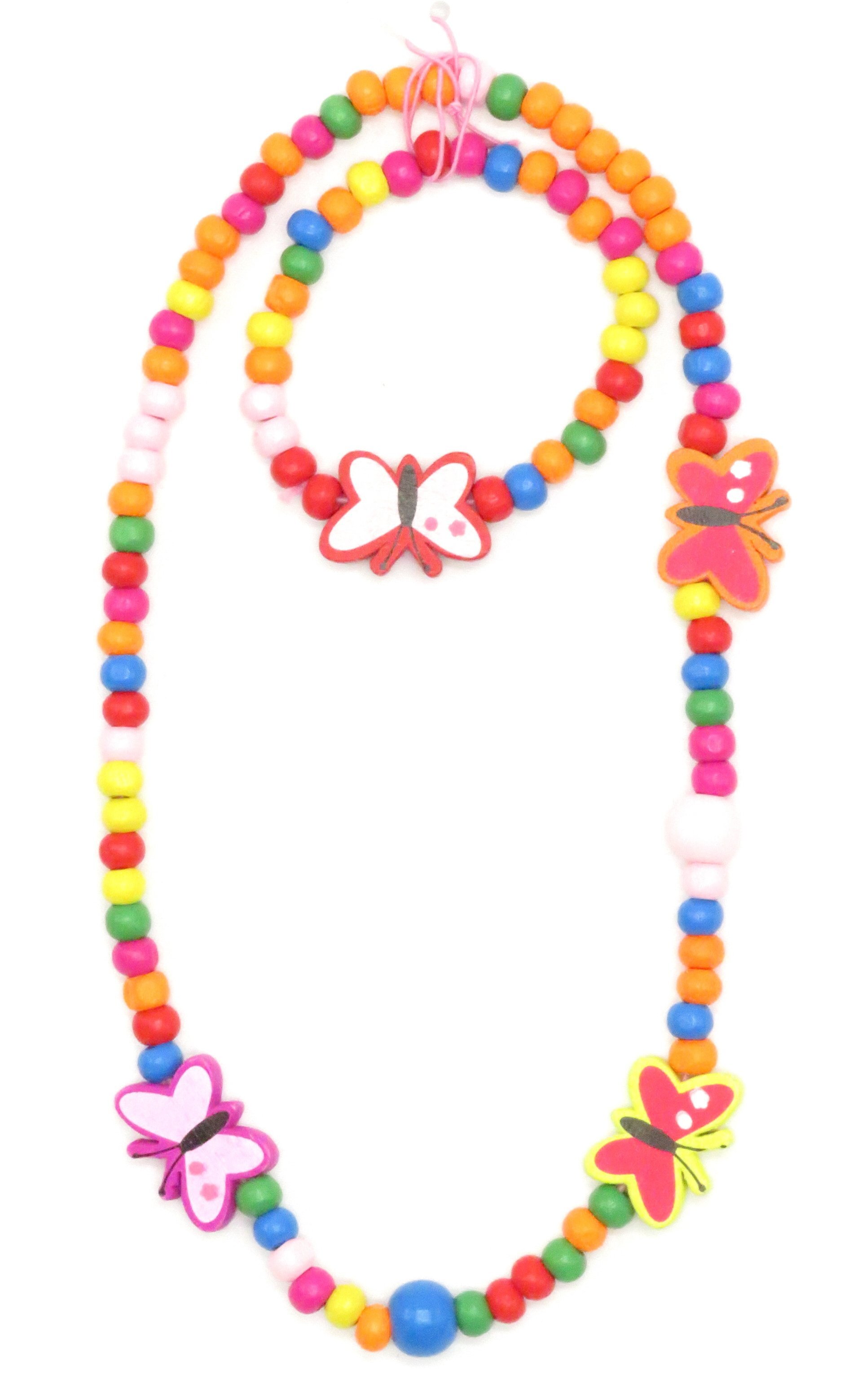Houten kinder kralenketting en armband vlinder