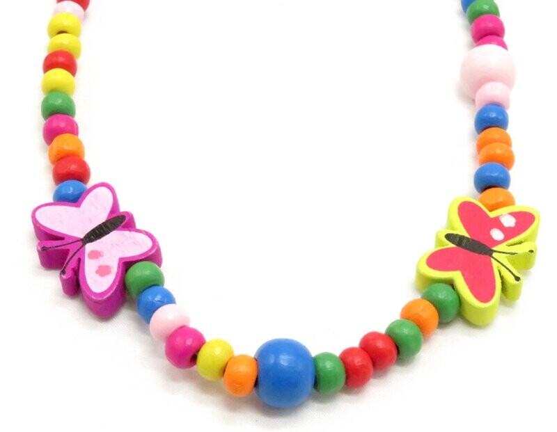 Houten kinder kralenketting en armband vlinder