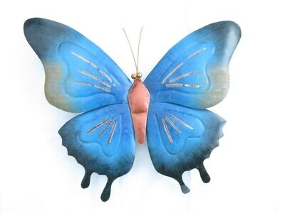 Metalen vlinder blauw | Groot