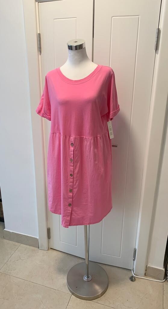 Button Front T-Shirt Dress, Colour: Bubblegum Pink