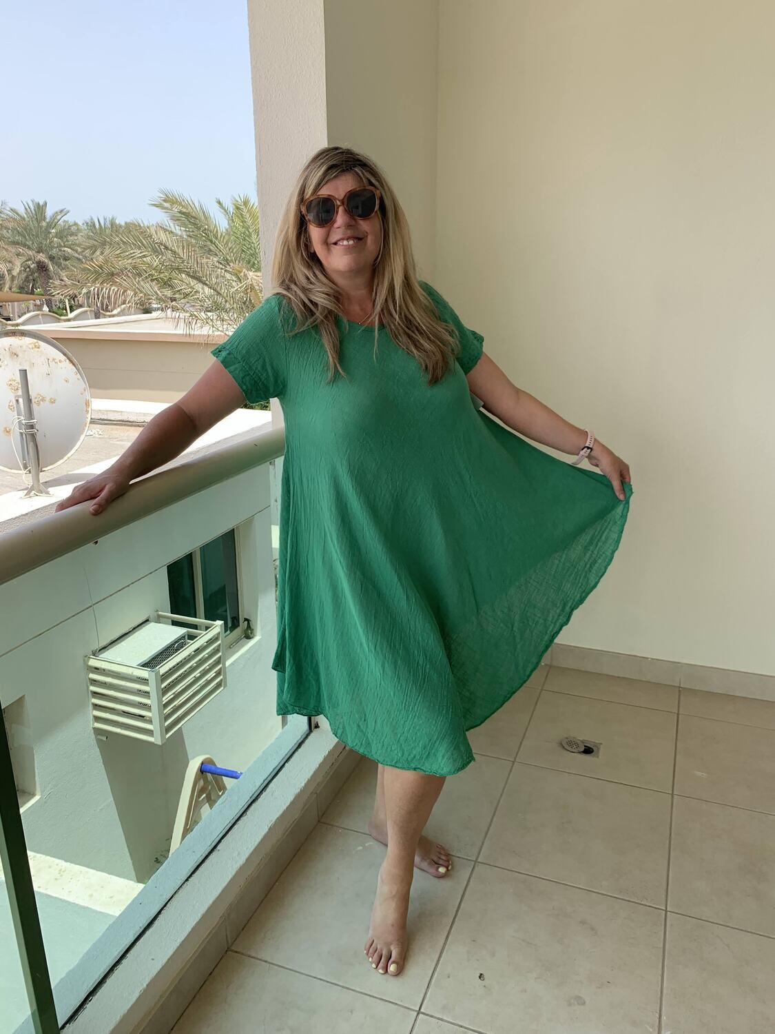 Floaty Cap Sleeve Dress, Colour: Emerald Green