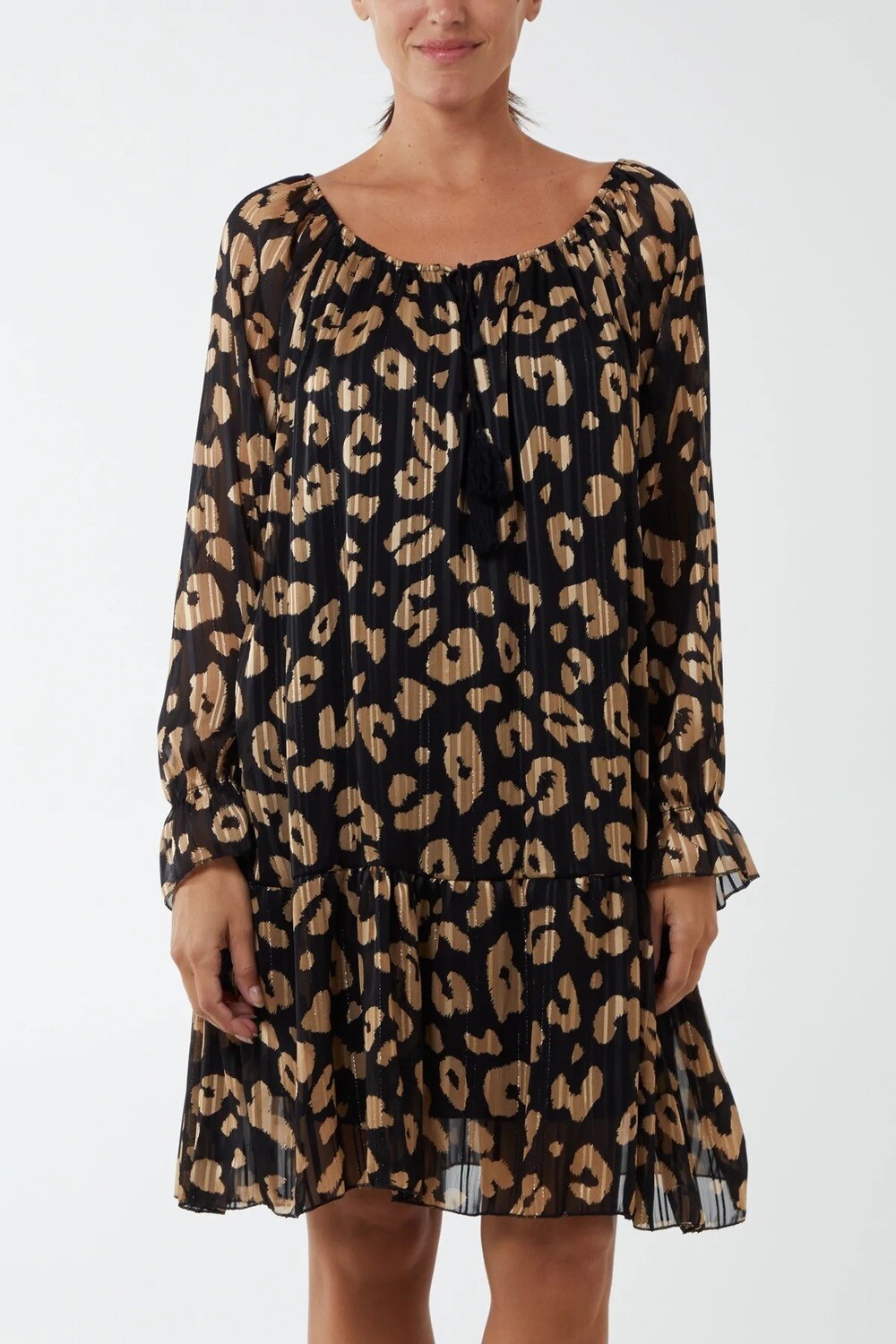 Leopard Print Gypsy Smock Dress