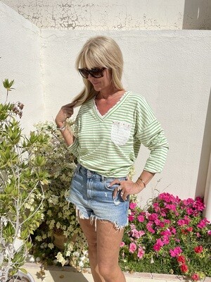 Stripey Broderie Anglaise Trim Top