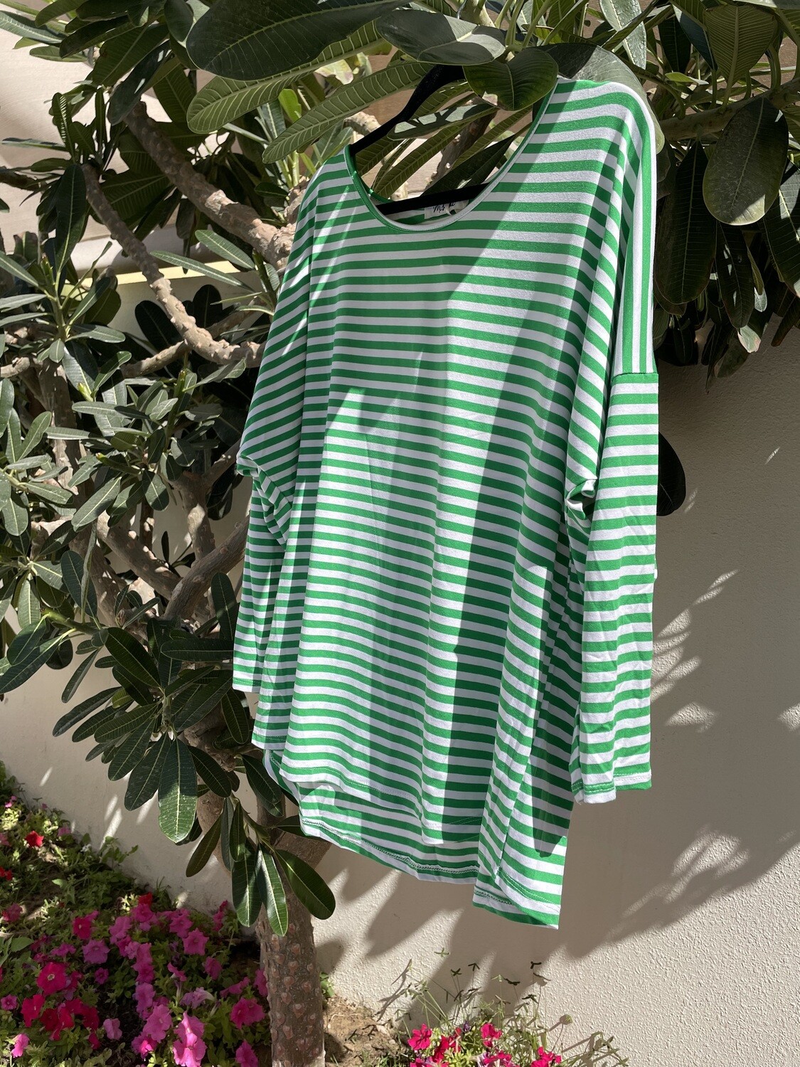 Long Sleeve Round Neck Striped Top Apple