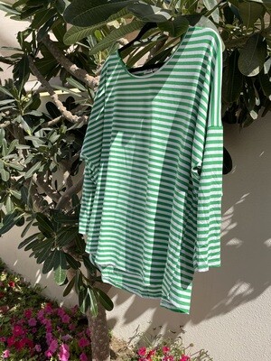 Long Sleeve Round Neck Striped Top Apple