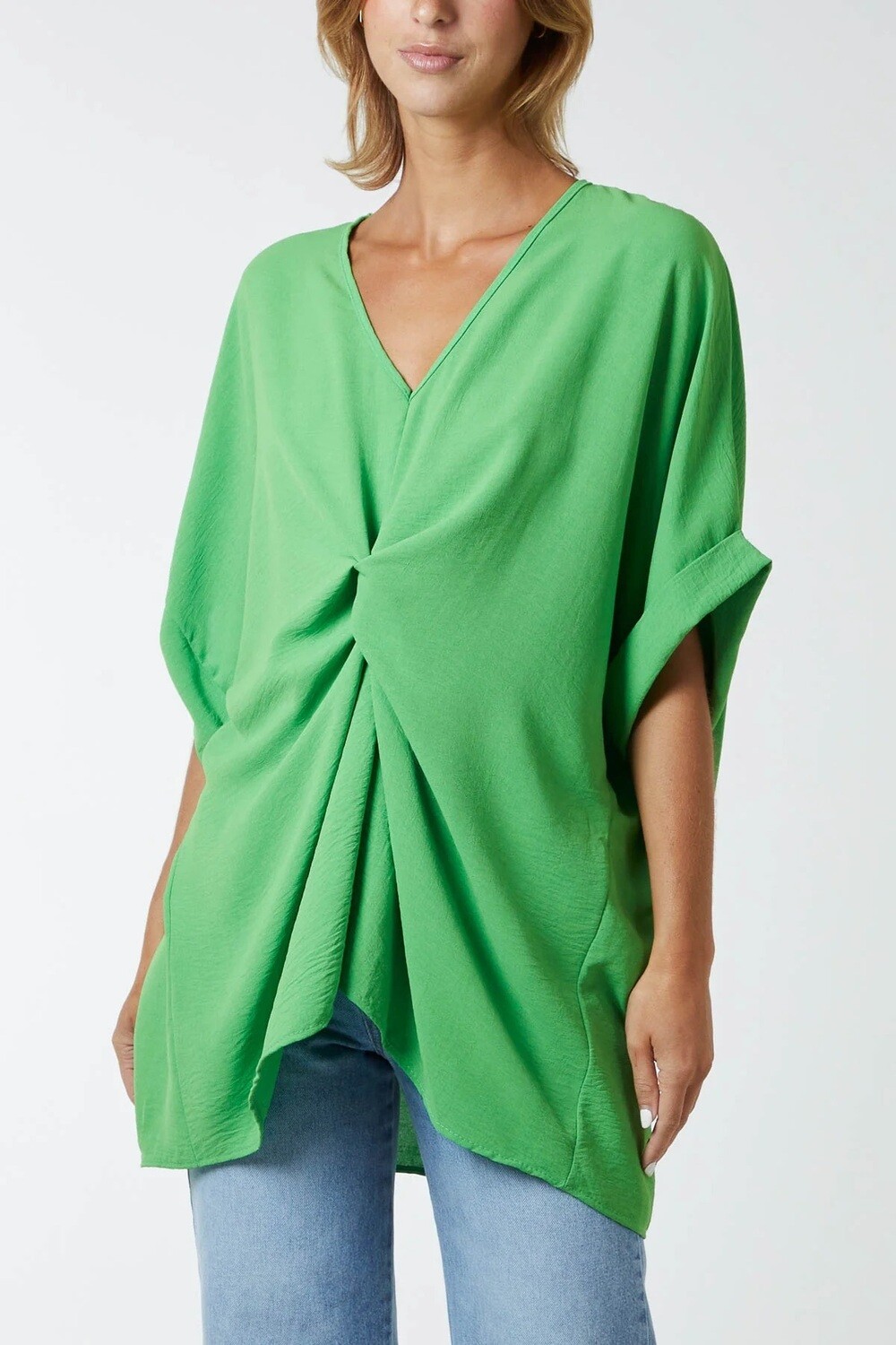 Twist Front Oversized Cocoon Blouse Apple Green