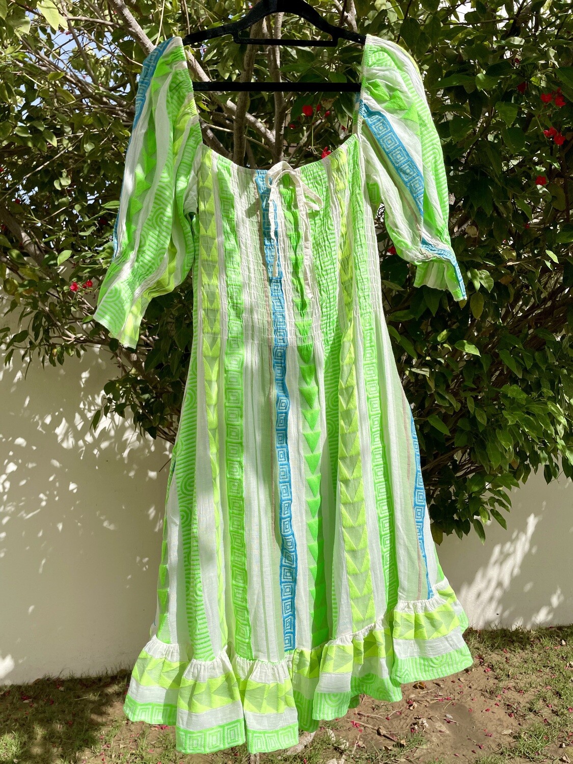 Aztec Gypsy Dress in Neon Green and Blue