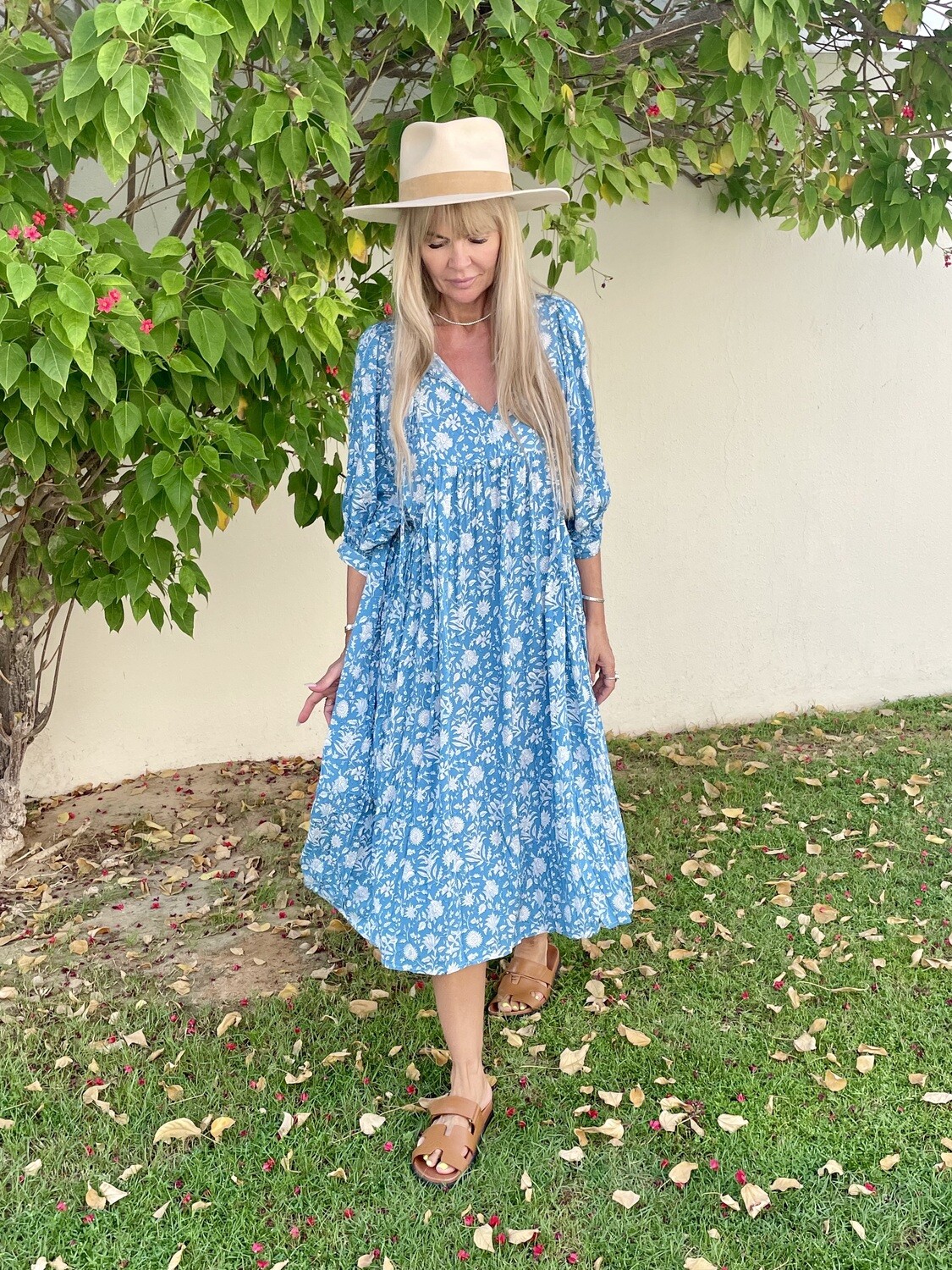 Floral Midi Dress with Balloon Sleeves