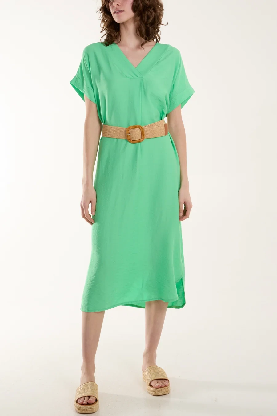 Easy and Chic Belted Midi Dress in Apple Green