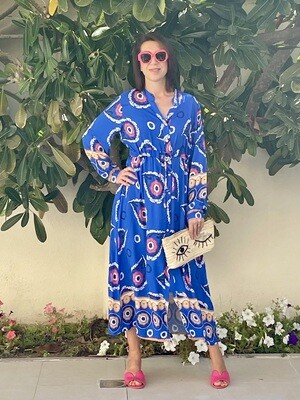 Paisley Draw String Maxi Dress in Royal Blue