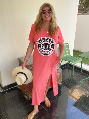 V-neck Rock Motif T-Shirt Maxi Dress