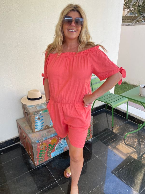 Bardot Style Pleated Playsuit