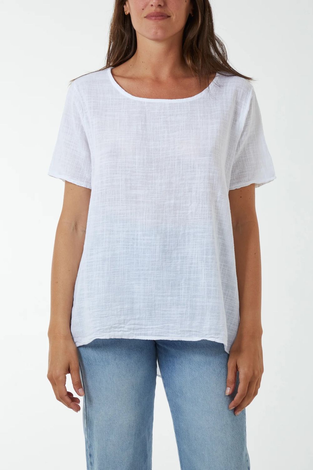 Round Neck Cotton Top with Button Back