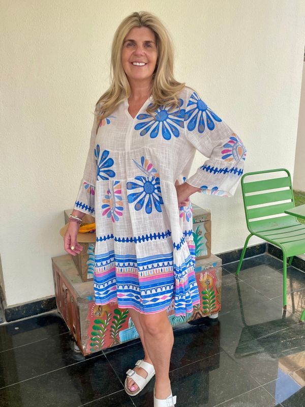 Flower Contrast Hem Print Midi Dress