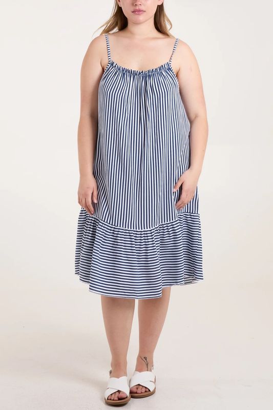 Striped Smock Cami Dress in Navy