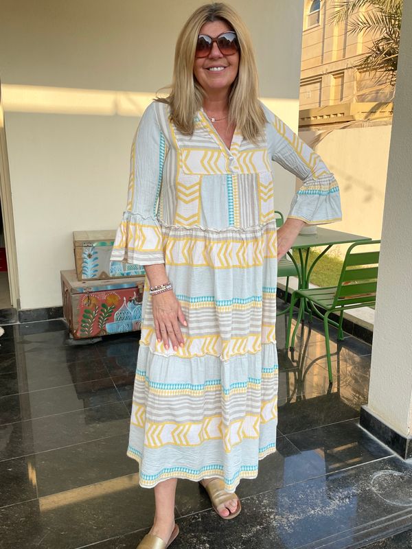 Aztec Maxi Dress in Yellow and Blue
