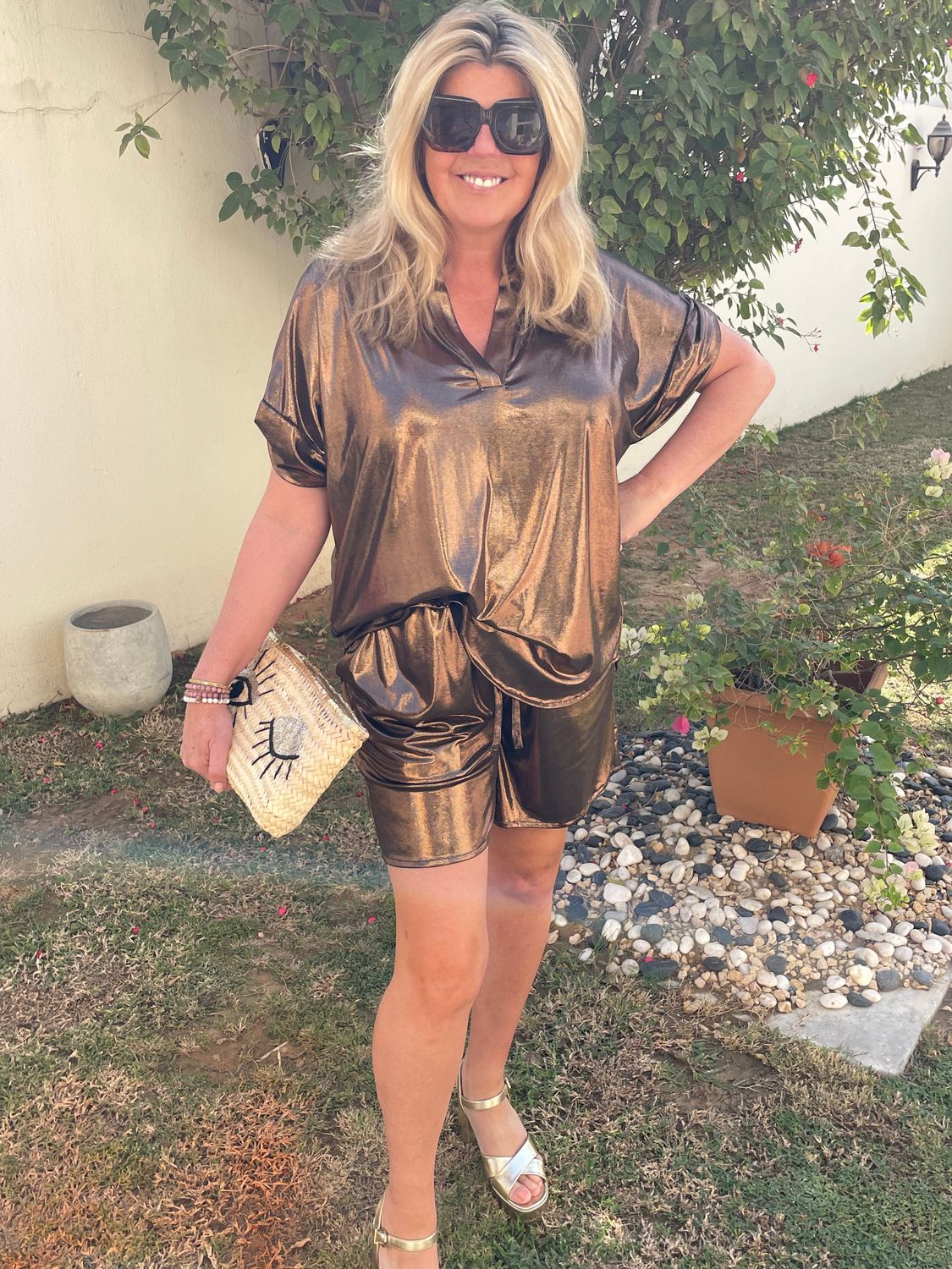 Glossy Foil effect Top and Shorts Two Piece Co-Ord Set