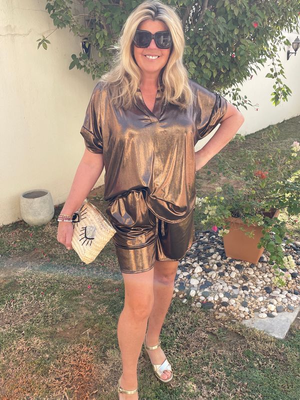 Glossy Foil effect Top and Shorts Two Piece Co-Ord Set