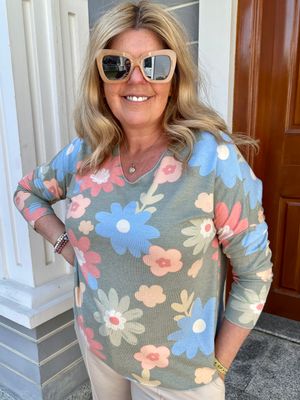 Cute Flower Print Jumper in Charcoal