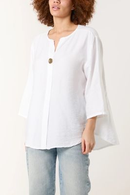 Gold Button Oversize Top in Classic White