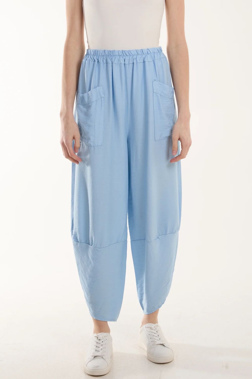 Linen Blend Harem Pants in Light Blue