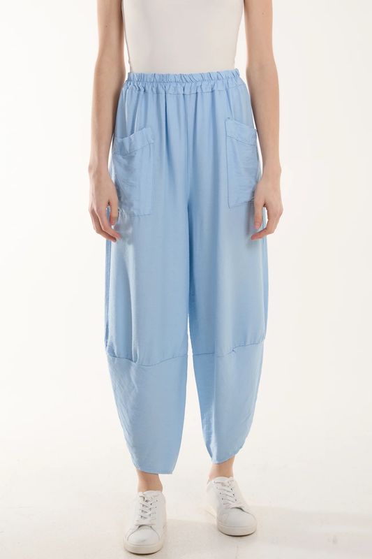 Linen Blend Harem Pants in Light Blue