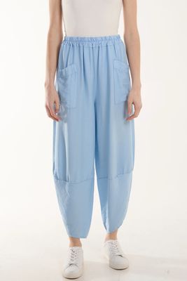 Linen Blend Harem Pants in Light Blue