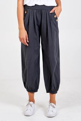 Button Pocket Detail Harem Pants in Charcoal