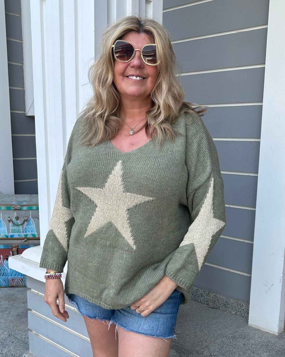 Super Soft Gold Star Jumper in Khaki