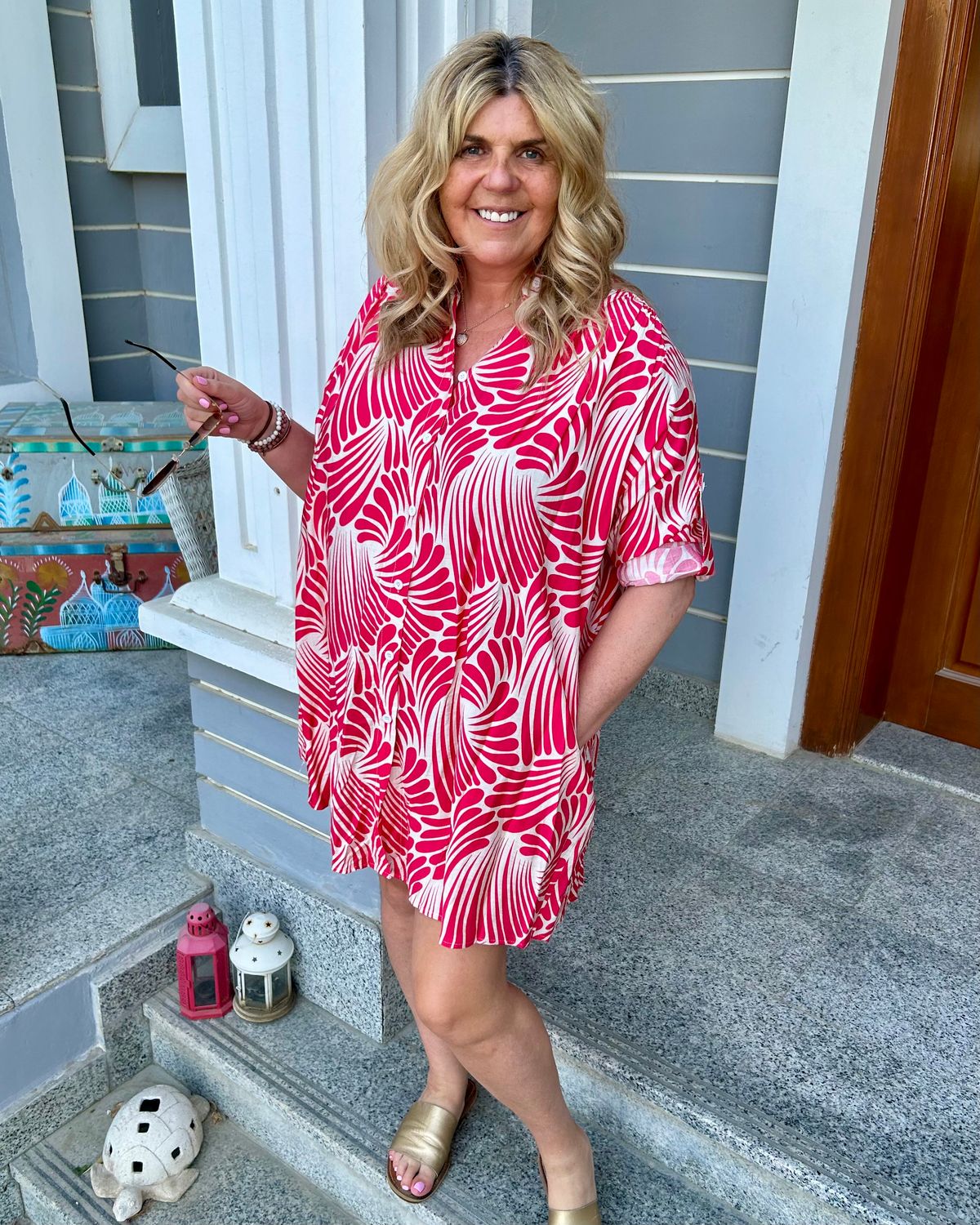 Swirl Print Shirt Dress in Fuchsia