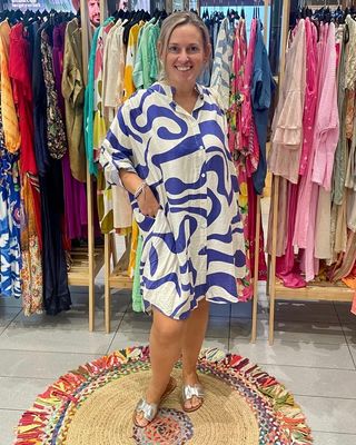 Swirl Print Shirt Dress in Royal Blue