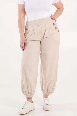 Button Pocket Detail Harem Pants in Stone