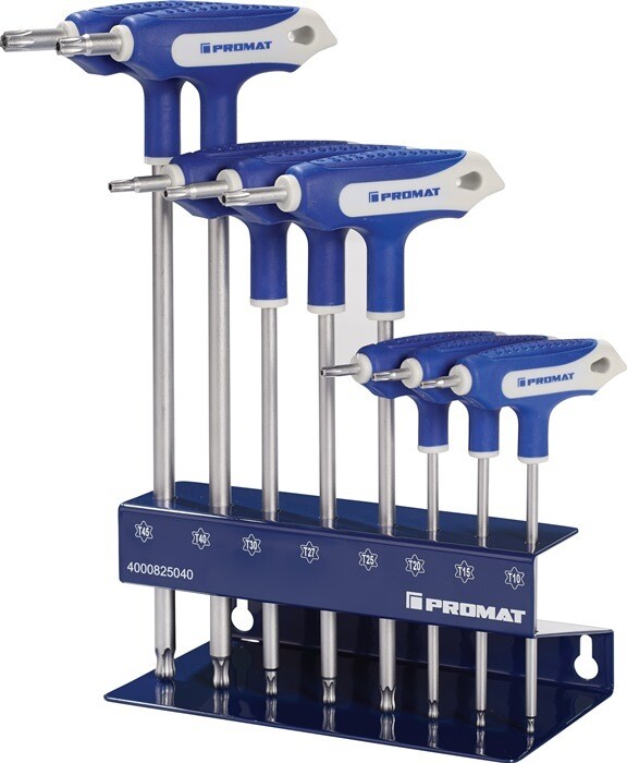 Schraubendrehersatz mit Quergriffen TX10 - TX45 Seitenabtrieb mit Bohrung 8-teilig