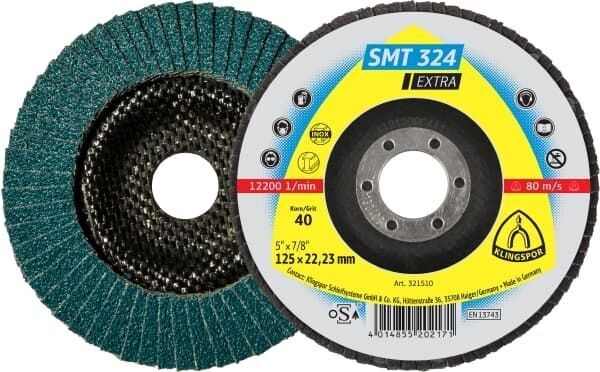 SMT 324 Extra Schleifmopteller 125mm für Edelstahl und Stahl, gewölbt, Korn 80 (10 Stück) SMT 324 Extra Schleifmopteller 125mm für Edelstahl und Stahl, gewölbt, Korn 80 (10 Stück)