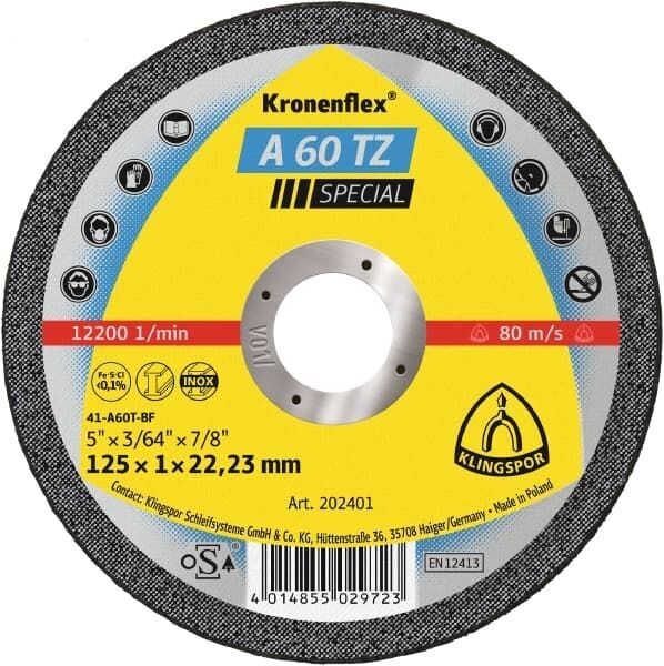 A 60 TZ Special Kronenflex® Trennscheiben 125mm für Edelstahl, Stahl (25 Stück) A 60 TZ Special Kronenflex® Trennscheiben 125mm für Edelstahl, Stahl (25 Stück)