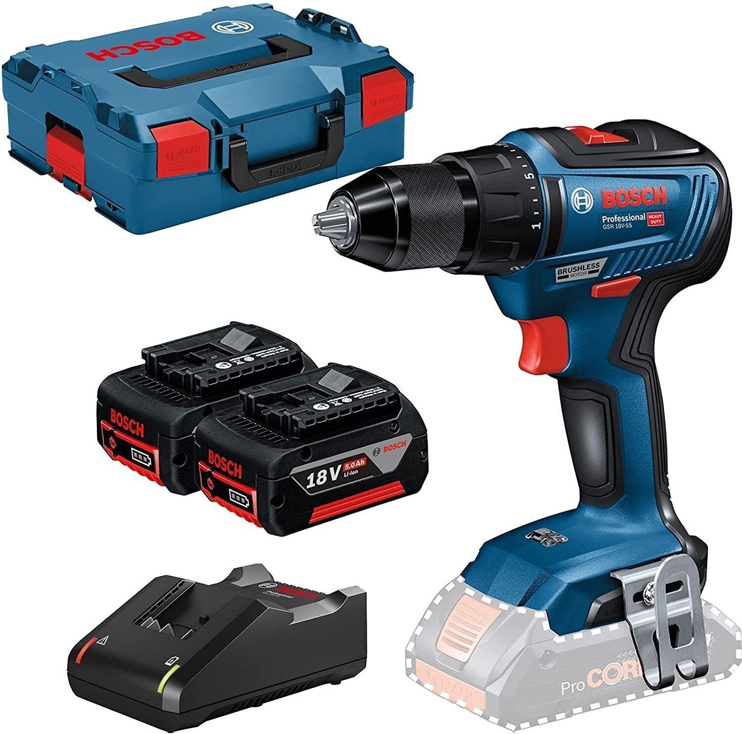 Bosch Akku-Bohrschrauber GSR 18V-55 Komplettset