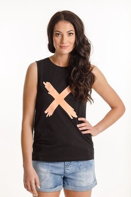 Home-lee Taylor Singlet - black with peach sorbet X