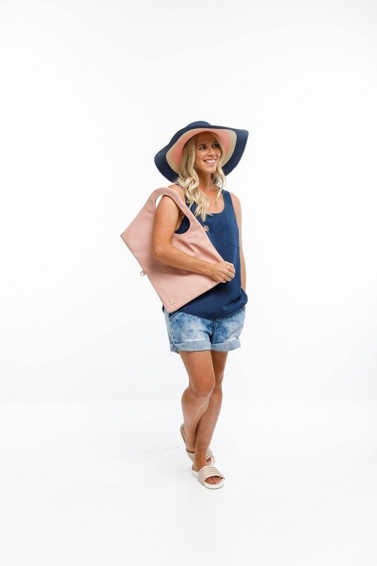 Home-lee Linen singlet- navy