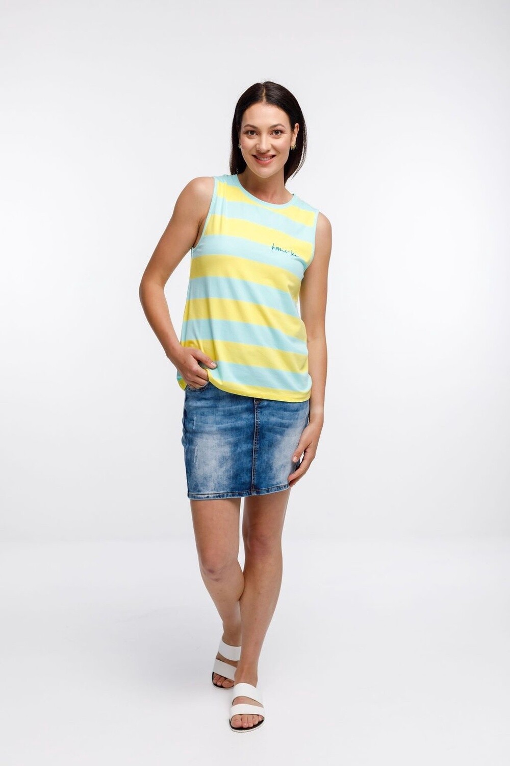 Home-lee Taylor singlet - Yellow Stripe with Navy Script
