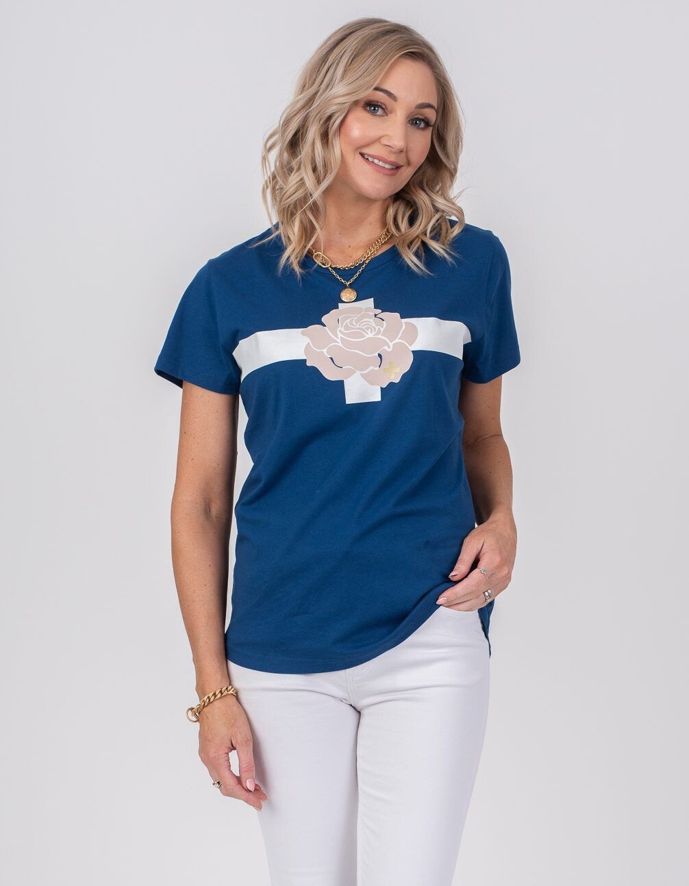 Stella + Gemma T-shirt - navy with blush rose