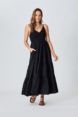 We Are The Others - The Shirred Linen Maxi Dress - Black
