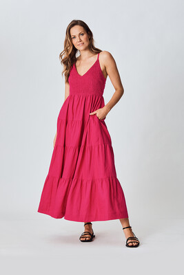 We Are The Others - The Shirred Linen Maxi Dress - Raspberry
