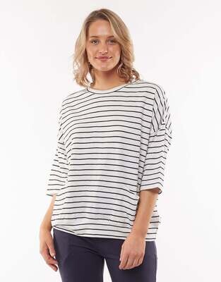 Elm - Fundamental Mazie Sweat - short sleeved sweat top - white with navy stripe