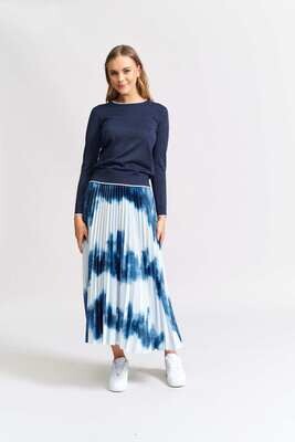 We Are The Others - The Sunray Pleat Skirt - Navy Tie Dye