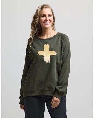 Stella + Gemma - Sweatshirt - army with gold foil cross